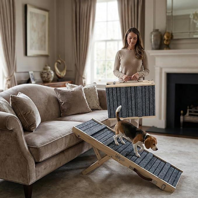 Dog Ramp for Couch, Foldable Small Dog Ramp for Low Bed, 4 Adjustable Height from 9‘‘ to 17.7“, Portable Stable Pet Steps with Non-Slip Pad, Pet Ramps Use for Sofa Couch Stairs