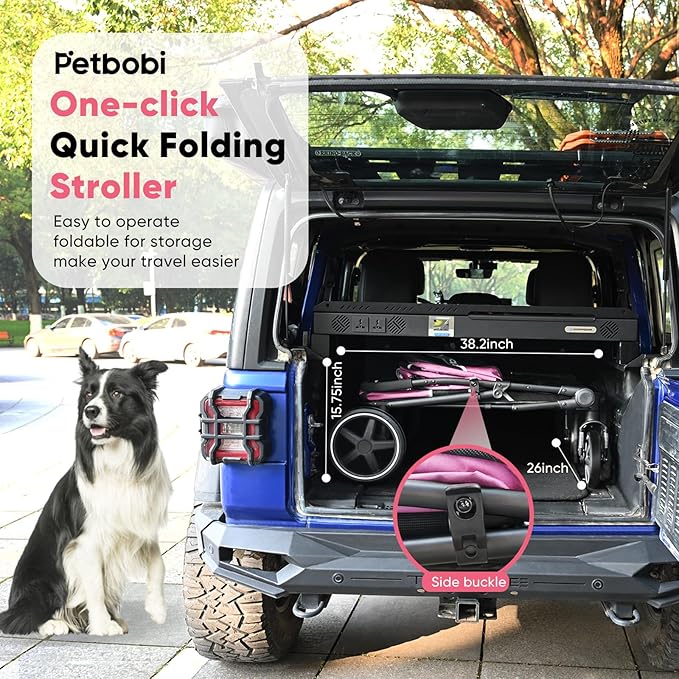 Petbobi Dog Stroller for Large & Medium Dogs - Easy Fold Dual Entry Pet Stroller with One-Foot Brake, All Terrain Wagon Cart with Air Mesh, Ideal for Large Senior Pets up to 80 lbs, Pink