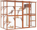 Large Walk-in Catio Wooden cat Houses for Multiple Outdoor Cats, Outdoor cat Enclosure with 4 Bridges & Transparent PVC Roof & sisal Scratcher, Kitty cat Condo Shelters (Orange)