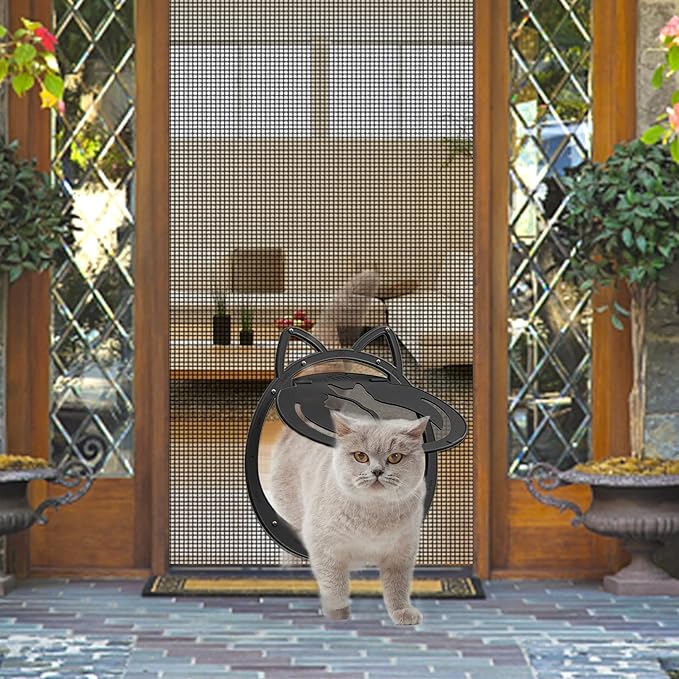HIDROSIL Cat Door for Screen Door, Inside Openning 10x10x0.5 inch, Patent Desigh Pet Screen Door with Lockable Magnetic Flap for Doggy and Cat Door, Suitable 0-18lb Cats and Small Dogs, Black