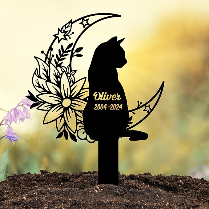 Pet Grave Markers Cat, Custom Pet Memorial Headstone with Name & Dates, Personalized Cat Tombstone for Garden or Pet Cemetery – Multiple Sizes & Colors