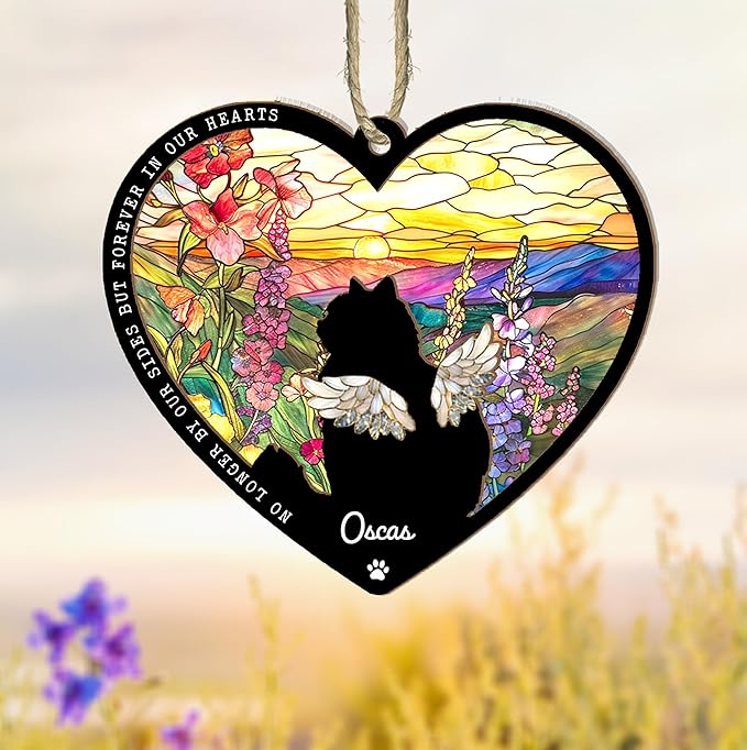 Personalized Cat Memorial Suncatcher – Custom Suncatcher with Name for Up to 3 Cats, Sympathy Gift for Pet Loss, Memorial Gift for Cat Lovers