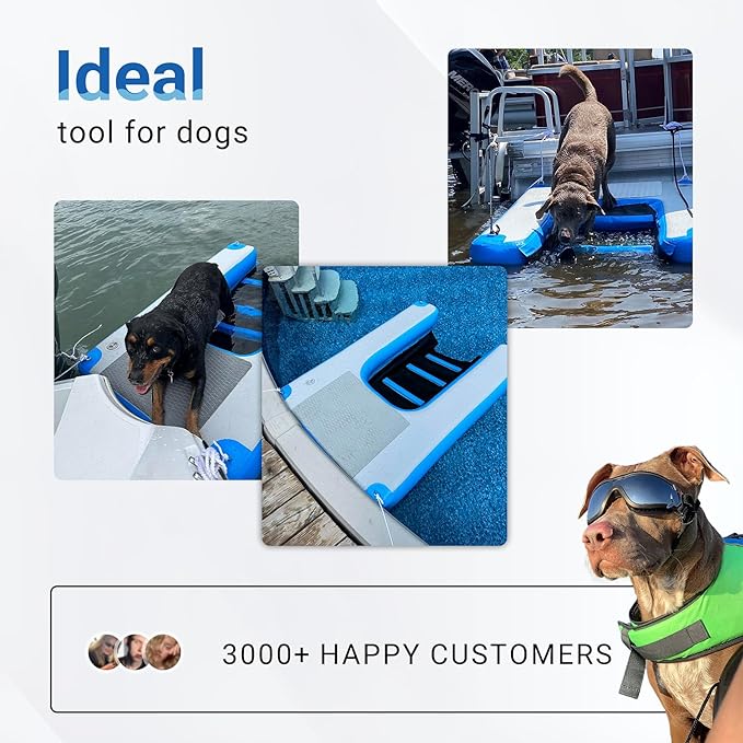 Inflatable Water Ramp for Dogs 60" L x 40" W - Durable, Puncture-Resistant Surface Ensures Safe and Easy Access to Water for Dogs Up to 230 Pounds, Perfect for Pools, Lakes, and Beaches