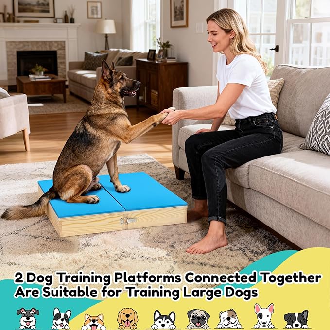 2 PCS Connectable Wooden Dog Training Platform Non-Skid Dog Place Boards with Foaming Surface Puppy Agility Training Equipment for Small and Medium Dogs