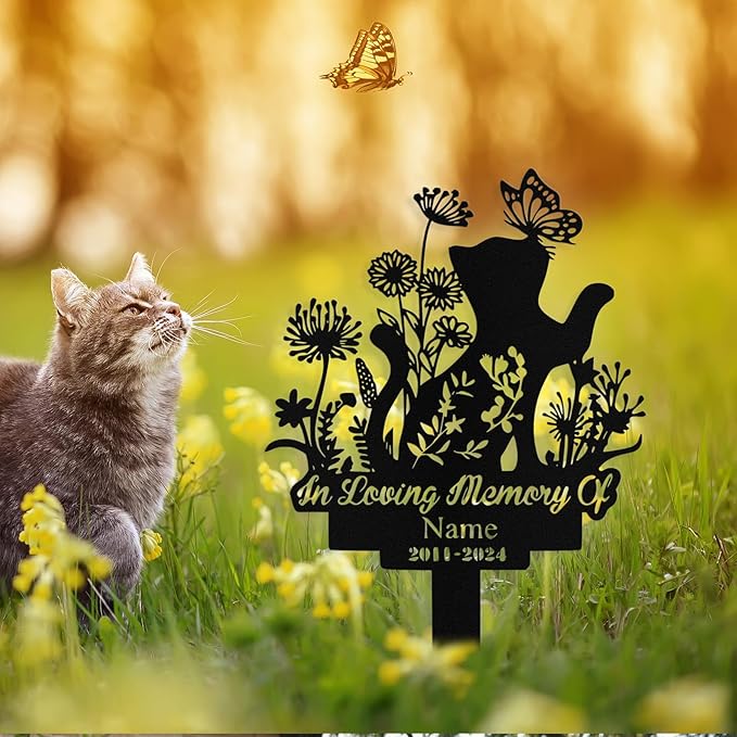 Custom Cat Grave Marker Outdoor, Personalized Metal Cat Memorial Grave Stake with Name and Date, Outdoor Waterrproof Cats Memorial Plaque