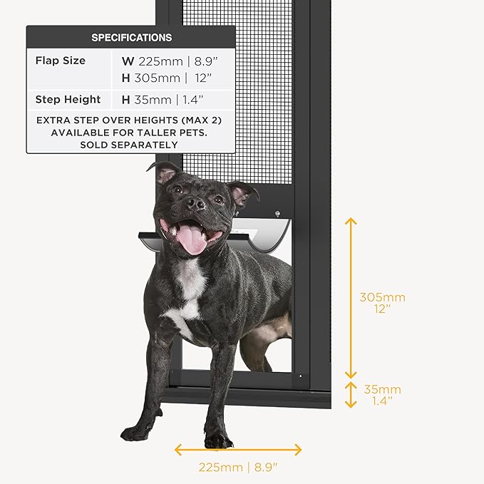 Hakuna Pets V2 Patio Pet Door Screen Insert Panel for Sliding Doors, Fits Door Track Min Ht 59.05" to Max Ht 84.25",UV Resistant Mesh, Locking Magnetic Dog Door, Easy Install and Removal,Medium,Black