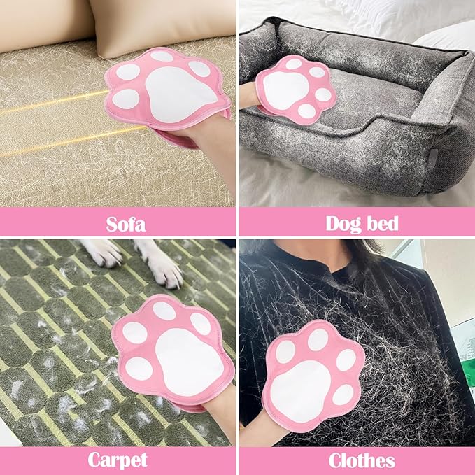 BABORUI Pet Hair Removal Glove - Cute Paw Electrostatic Pet Hair Remover Glove, Magic Brush Pet Hair Glove for Cats Dogs