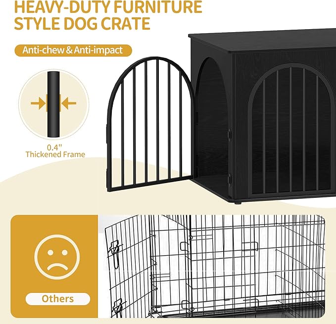 39.4" Wooden Dog Crate Furniture, Indoor Dog Kennel Dogs Cage for Small/Medium/Large Dogs, Heavy Duty Dog Crates Decorative Pet House End Side Table TV Stand, Black DFC84104B