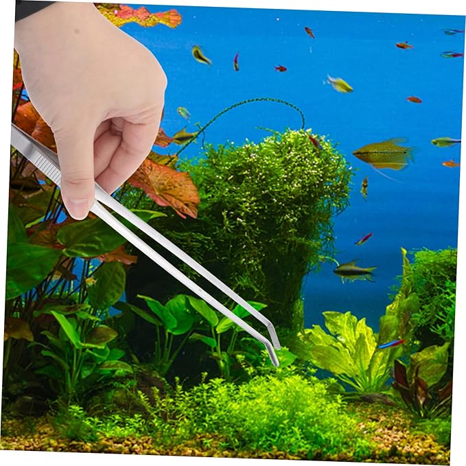 Angoily 3pcs Plant Tweezers for Aquarium Goldfish Tank Aquatic Plant Tongs Curved Tip Tweezers Sharp Blades Substrate for Planted Aquarium