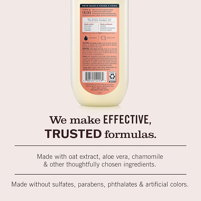 MRS. MEYER'S Clean Day 3 in 1 Dog Shampoo, White Peach Scent, 14oz