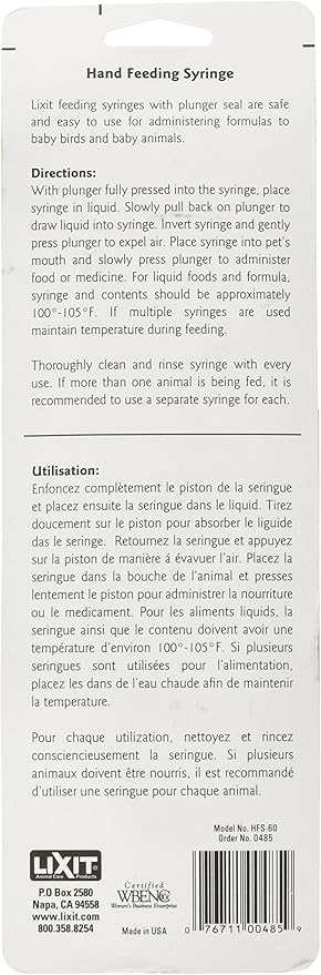 Lixit Hand Feeding Syringes for Puppies, Kittens, Rabbits and Other Baby Animals (60ML Pack of 1)