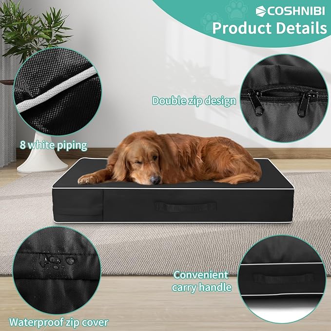 COSHNIBI Dog Bed Covers Replacement Washable,Waterproof Dog Bed Cover with Zip and Carry Handle for Dog/Cat 48''Lx36''Wx4''H-Black