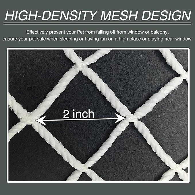 Cat Balcony Net, Large Cat Netting Pet Anti-Fall Safety Netting White Nylon Dogs Cats Climbing Net Pet Mesh Fence for Balcony, Stair, Window, Outdoors (10x19.7ft)