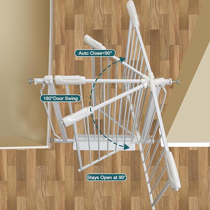 Extra Wide Baby Gates Large Long Dog Gates for Doorways Stairs Pressure Mounted Dog Pet Gate Walk Through Metal Child Indoor Safety Gates (White, 76.38"-81.10"/194-206CM)