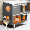 Pawtners Heated Outdoor Cat House for Outside Cats, 26'' XXL 2-Story Insulated Weatherproof Cat Shelter with Heated Pad, Elevated Feet & Escape Door, Warm Kitty House for Feral or Stray Cats in Winter