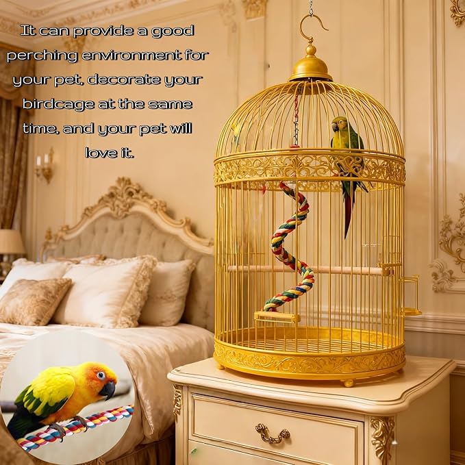 Bird Rope Perches, Parrot Toys, Bungee Rope Perches for Parrots, Cockatiels, Parakeets, Budgie Cages Comfy Birds (Metal Nut) - 23.62 inches