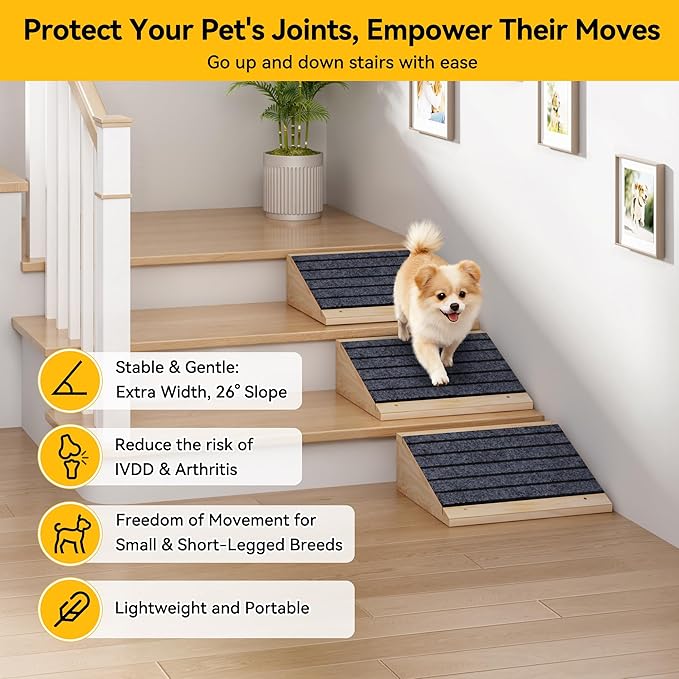 COZIWOW 2 PCS Dog Ramp for Stairs, Non-Slip | Sturdy | Wooden Dog Stairs Pet Ramp for Small Medium Dogs Cat, Pet Steps Stair Wedges Assist for Injured & Older Pets, Gentle Slope Step Stairs(2)