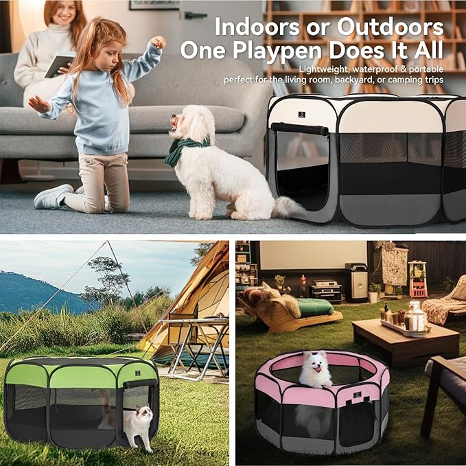 Portable Indoor Dog Playpen for Small Dogs & Puppies by A 4 Pet – 29.92" Pop-Up Soft Puppy Playpens with Bowl, Waterproof Floor, Calm Safe Space for Home, Travel & Daily Use