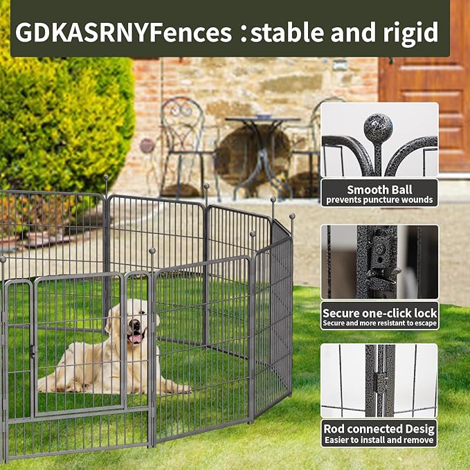 Dog Playpen,32/40/45 Inch Height in Heavy Duty, Folding Indoor Outdoor Anti-Rust Dog Exercise Fence, Portable Pet Playpen with Door for Large Medium Small Dogs and Pet (16 Panels, 40 Inch) Silver