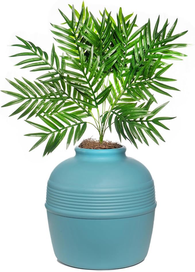 Good Pet Stuff Hidden Litter Box Planter, Decorative Cat Litter Enclosure with Carbon Filter, Artificial Plant, Easy Clean, Indoor Design, Original Round Style, Essentials Kit, Caribbean Blue