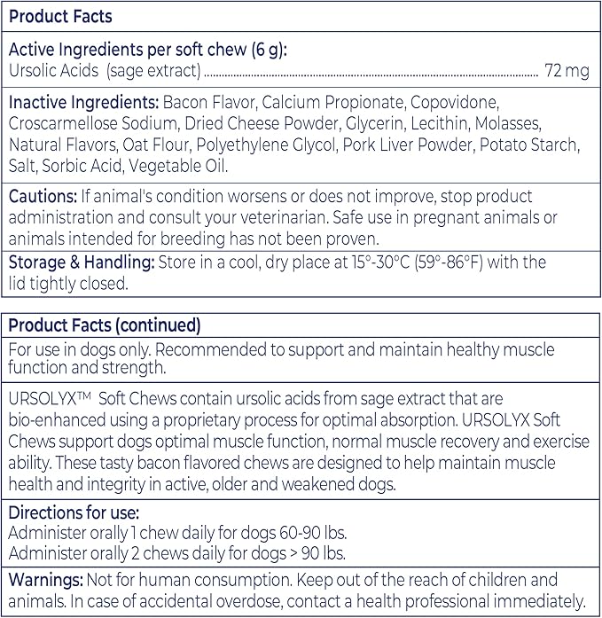 Virbac URSOLYX™ Soft Chews for Dogs | Muscle Health Support for Senior, Active or Recovering Dogs, Large Over 60lbs | 60 Count 2- Month Supply