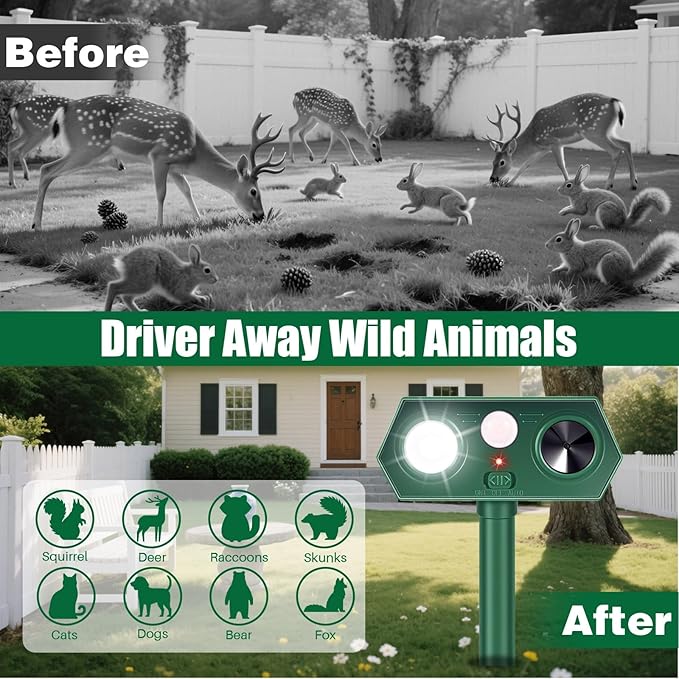 4Pack Solar Ultrasonic Animal Repellent Outdoor, Cat Repeller Outdoor Deer Repellent Devices Motion Detection with Motion Sensor for Yard, Predator Lights with Red&Blue to Scare Rabbit Raccoon