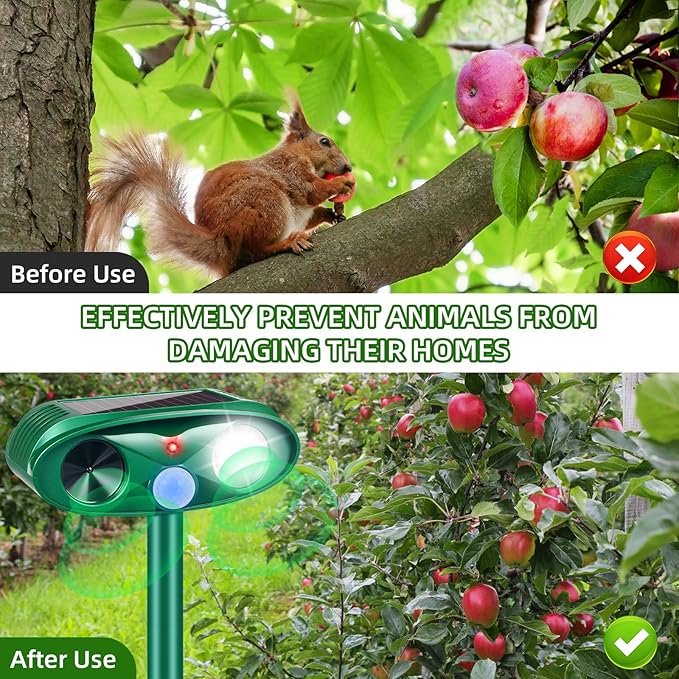 2026 Solar Ultrasonic Animal Repellent Outdoor Motion Activated Cat Deer Repellent IP65 Waterproof Squirrel Raccoon Fortress Pro Skunk Rabbit Dog Bird Deterrents Animal Repeller for Garden Yard,2 Pack