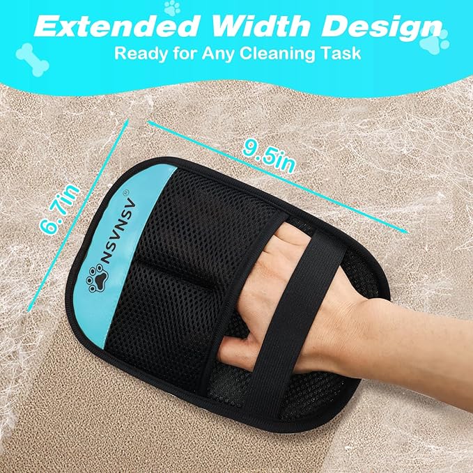 Upgraded Pet Hair Removal Gloves for Cats Dogs, Reusable Strong Grooming Gloves, Pet Hair Remover Tool for Clothing, Couch, Bed, Carpet, Car Seat, Blue, 2pcs
