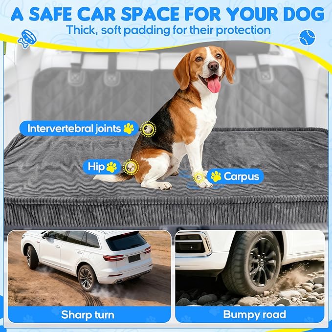 Loiion Thickened 4 in Orthopedic Dog Car Bed, Non-Slip Backseat Pet Mat, Removable Washable for SUVs/Sedans/Trucks, Plush Comfort for Large/Senior Dogs, Easy Clean (Dark Gray, 56" L×28.7" W×4" H)