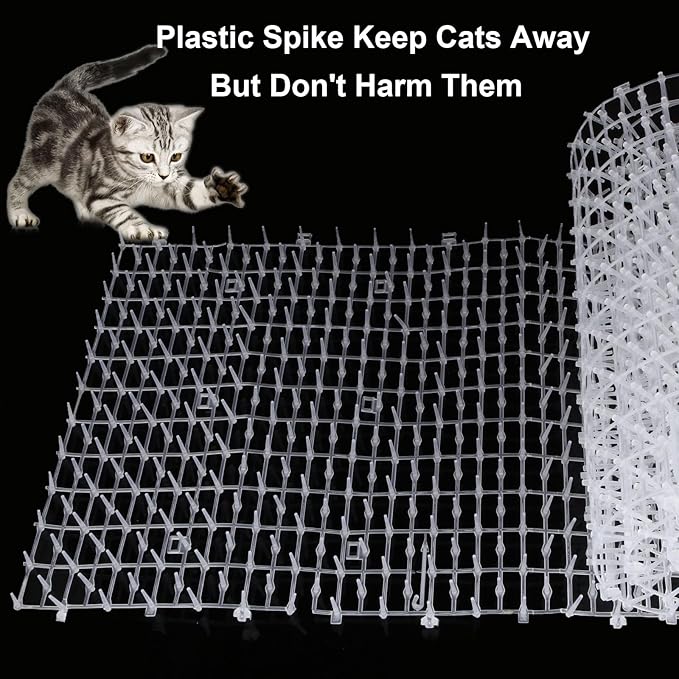 SHUESS Cat Scat Mat with Spikes 79"x12" Cat Deterrent Mat with Indoor & Outdoor, Anti Cats Spikes to Keep Dog Off Couch Furniture, with 6 Staples (6.5 ft)