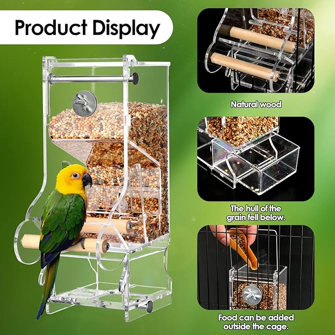 Hosukko 2PCS No Mess Bird Feeder, Transparent Acrylic, Reducing Waste, Suitable for Small Birds