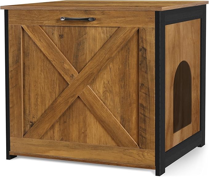 Dwanton Cat Litter Box Furniture Hidden, Cat Litter Box Enclosure, Reversible Entrance Can Be on Left or Right Side, Indoor Cabinet, Wooden Washroom, End Table, Nightstand, Warm Brown, 23.6" L