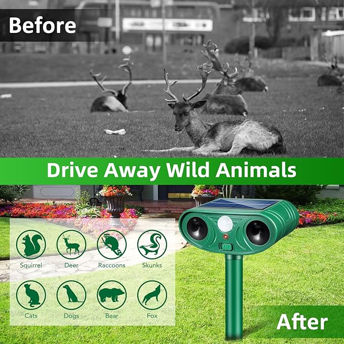 2026 Racoon Squirrel Sonic Fortress Pro Rabbit Repellent Outdoor, Solar Ultrasonic Animal Repeller Deer Deterrent with Motion Sensor to Scare Cat Skunk Dog Out of Garden Farm Yard(4Pack)