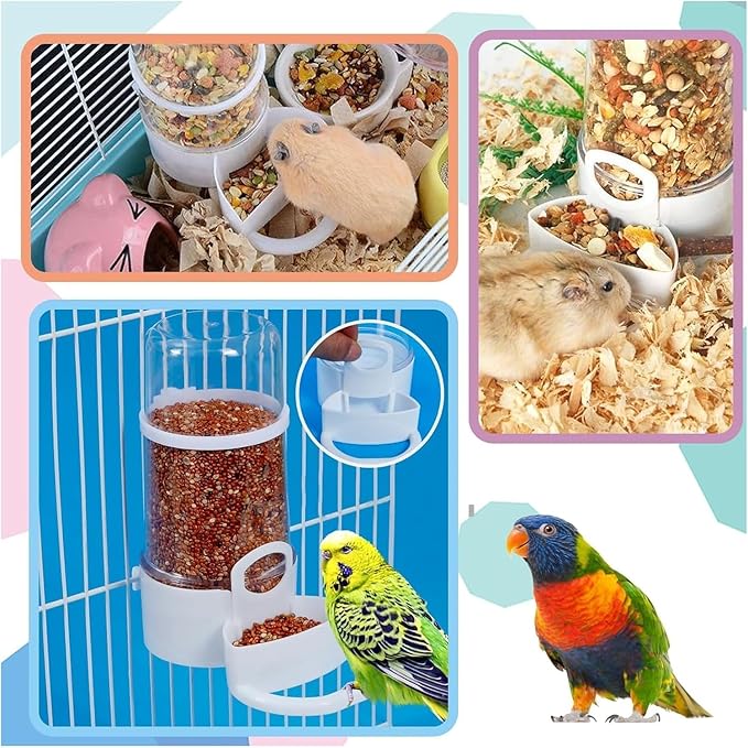 2 Pieces Bird Feeder Water Dispenser, Automatic Bird Feeder and Drinker Set for Cage, No Mess Hanging Parrot Food Bowl, Parakeet Cage Accessories for Hamsters,Pigeons,Parrot (B)