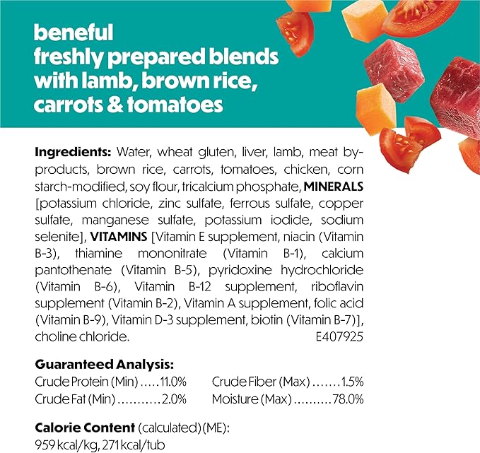 Purina Beneful Freshly Prepared Blends Wet Dog Food With Lamb, Brown Rice, Carrots and Tomatoes - (Pack of 8) 10 oz. Tubs