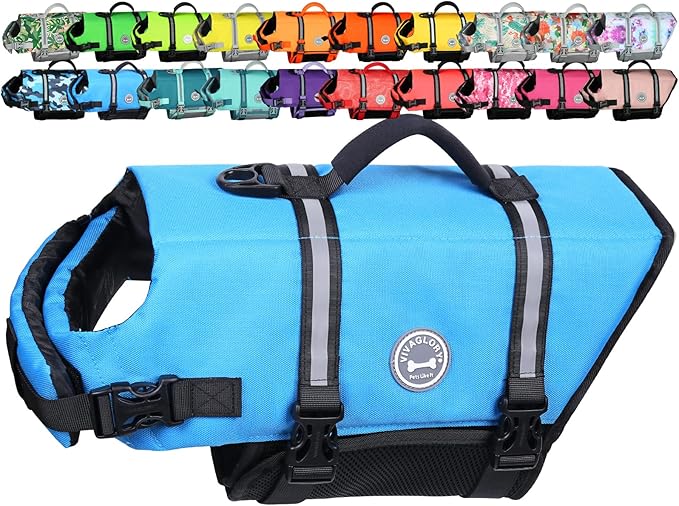 VIVAGLORY Rip Stop Dog Life Vest, Swimming Vest with Handle, Buoyancy for Doggy Puppy, Dog Life Jacket for Swimming & Boating, XS, Blue