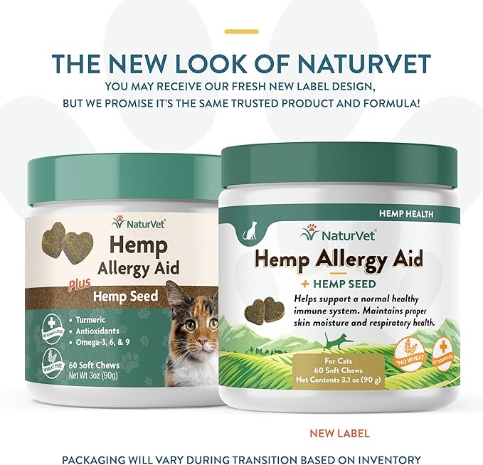 NaturVet Hemp Allergy Aid Plus Hemp Seed Soft Chews for Cats, 60 ct, Made in The USA