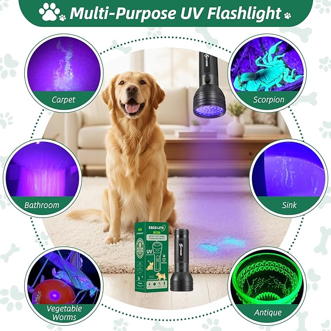 ESCO LITE UV Flashlight Black Light, 51 LED 395 nM Ultraviolet Blacklight Detector for Dog Urine, Pet Stains and Bed Bug