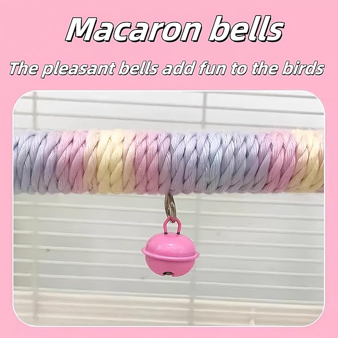 Parrot Swing A Standing Pole, Colorful Cotton Rope Wooden Swing with Metal Chain and Clasp（1Pcs）