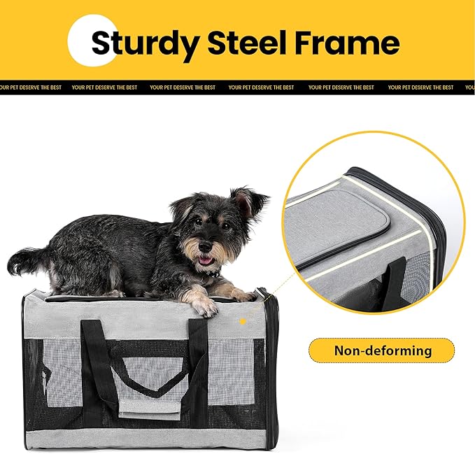Dog Carrier Soft Sided, Large Cat Carrier with Inner Safety Leash, Pet Transport Carrier for Large Cats and Medium Dogs up to 20 Lbs, Collapsible Travel Puppy Carrier Bag -Gray L