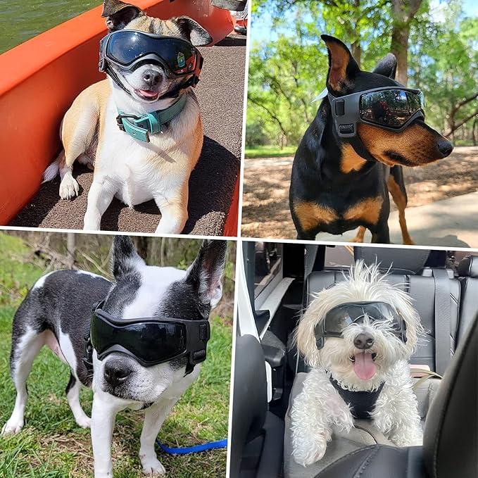 Dog Goggles Medium Breed, Small Dog Sunglasses Anti-UV Goggles for Pet Eyes Protection, Adjustable Straps, Black M