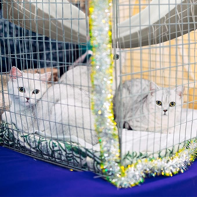 Jetec 2 Pack Cat Hammock for Cage, Catio Accessories Reversible Soft Cats Bed with Adjustable Straps and Hooks Double-Sided Linen and Fleece Hanging Hammock for Cats, Kitten(Geometry Pattern,L)