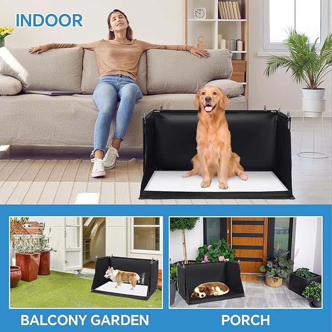 MABOZOO Dog Pee Pad Holder with High Walls, Foldable Dog Litter Box Potty Shields Indoor Potty for Small and Medium Pets, No Spill Pee Pad Holder Tray for Doggy Work (24x24x17.7 in). Patent Pending