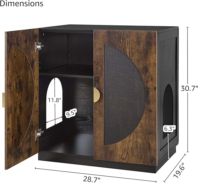 unipaws Tall Cat Litter Box Enclosure with Shelves, Hidden Litter Box Cover for Tall or Top Entry Litter Box, Kitty Enclosed Litter Box Cabinet, Cat Box Furniture, Rustic