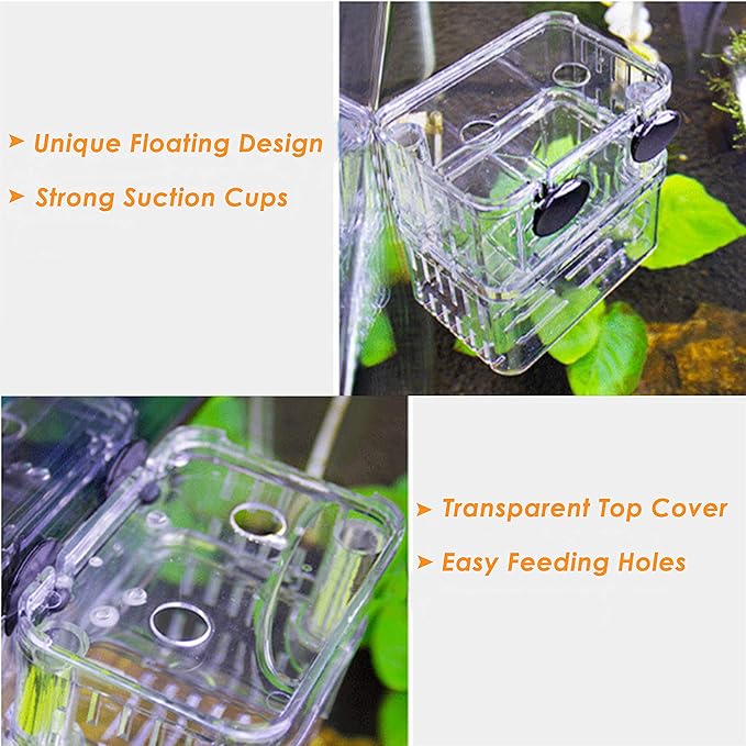 Acrylic Floating Fish Hatchery Isolation Box, Double Layer Fry Hatching Incubator Breeding Rearing Trap, Aquarium Tank Fish Parenting Container Divider with Suction Cups