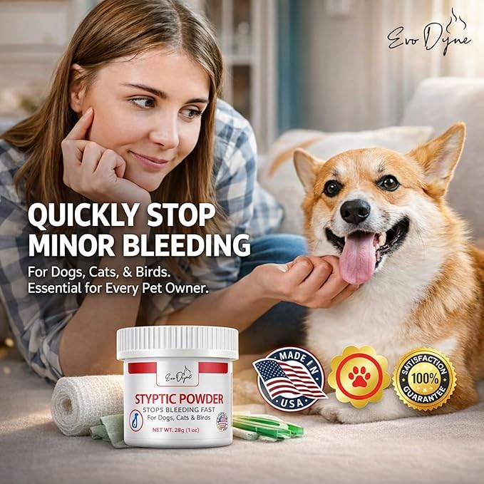 3-PK Styptic Powder for Dogs, Cats, and Birds (2 oz) by Evo Dyne | Fast-Acting Blood Stop Powder for Pets | Quick Stop Bleeding for Dog Nail Clipping, Grooming, Cuts and More (3-Pack)