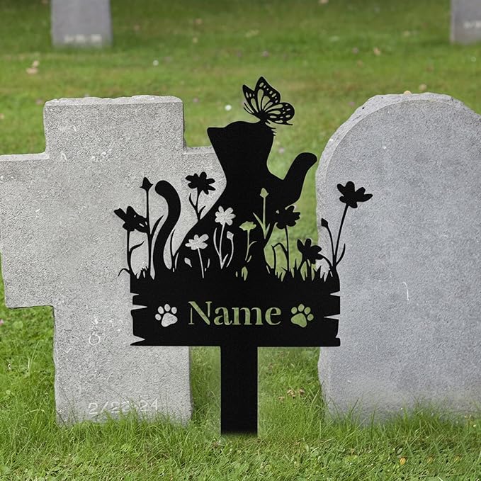 Custom Cat Grave Marker Outdoor, Personalized Metal Cat Memorial Grave Stake with Name and Date, Outdoor Waterrproof Cats Memorial Plaque