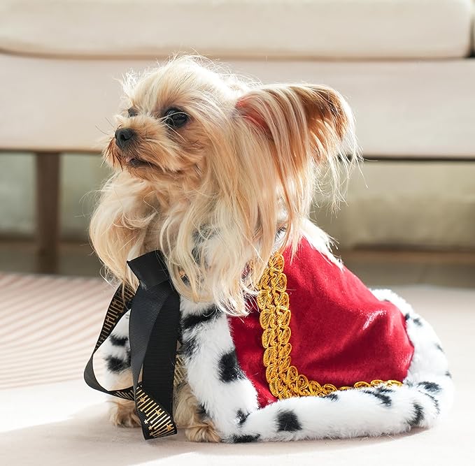 Lovelyshop pet Serial Lux Fur Red Cat Dog Cloak for Halloween Costumes, King Queen Prince and Princess Cosplay- XS