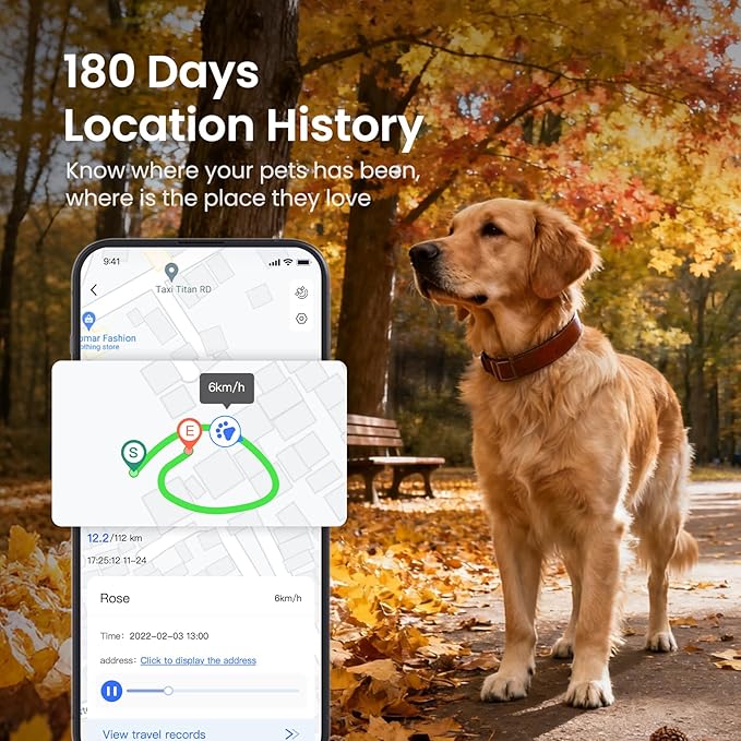 SEEWORLD Cat Tracker Mini GPS Pet Tracker for Dogs Cats Waterproof Real-Time Location Tracker Virtual Fence 180 Days Location History 4G Cat Tracker Device for 6.5lbs+ Pets