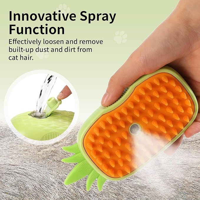 Cat Steam Brush for Shedding, 4 in 1 Rechargeable Steam Brush for Cats and Dogs, Anti-Static, Massage, Cleaning, Shedding & Combing All in One! (Green)